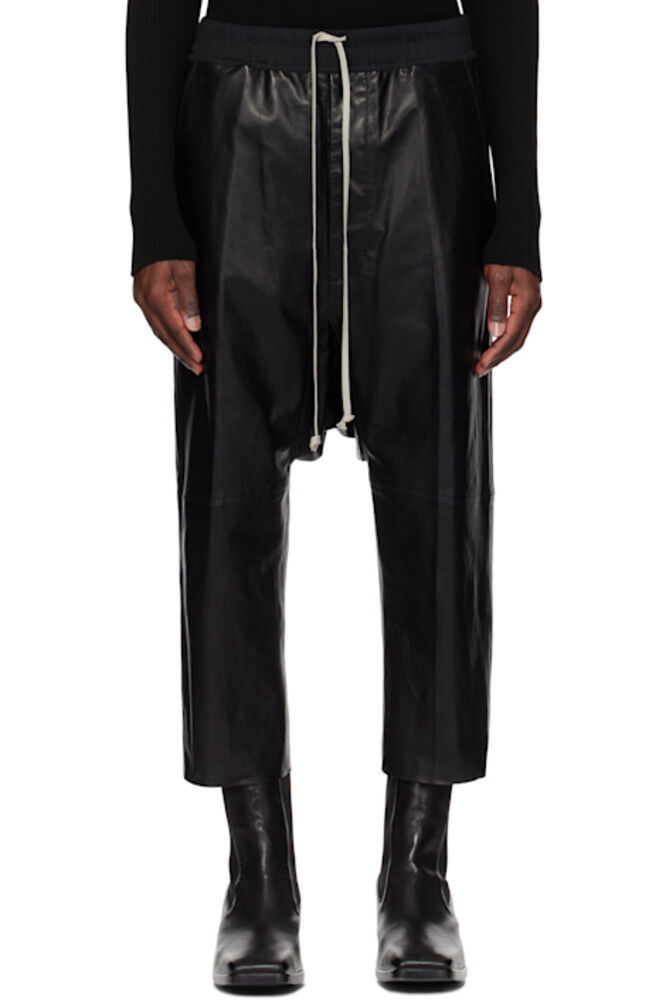 

Черные укороченные кожаные брюки Hollywood с завязками на кулиске Rick Owens