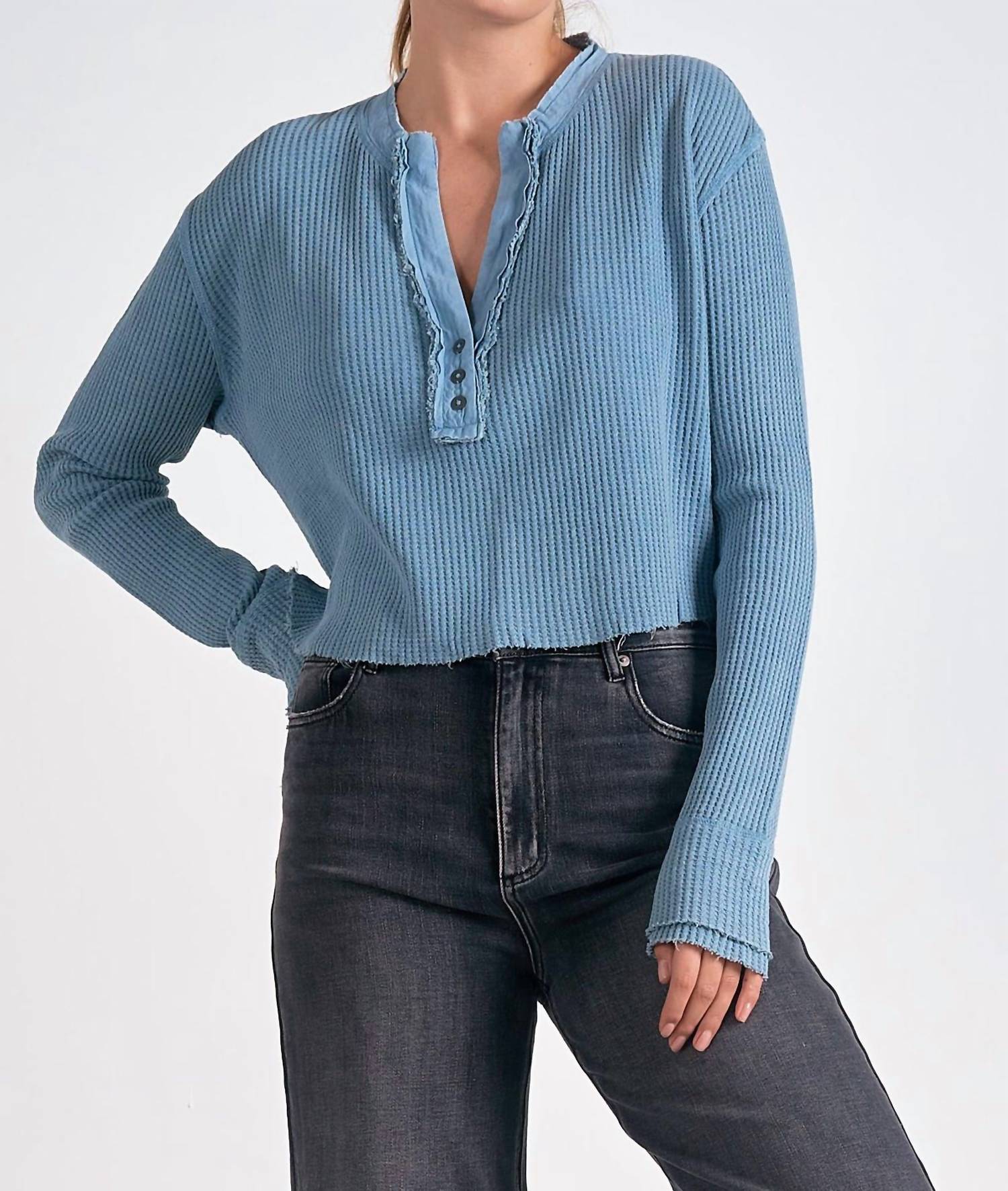 

Вафельный топ Henley синего цвета ELAN
