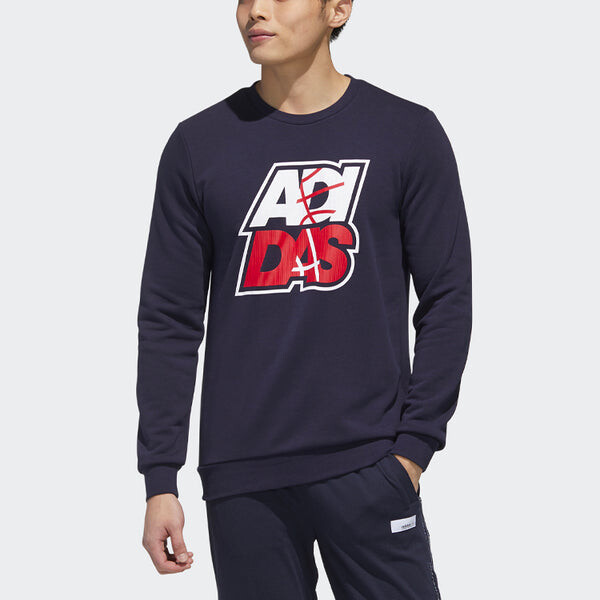 Толстовка neo m fav sw printing athleisure casual sports round neck pullover blue Adidas, синий — фото 3