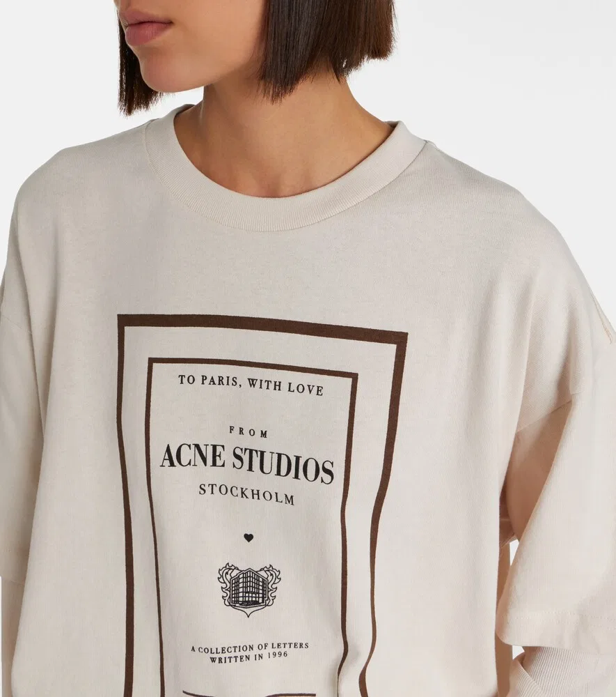 Футболка из хлопкового трикотажа с многослойным логотипом Acne Studios, белый — фото 3