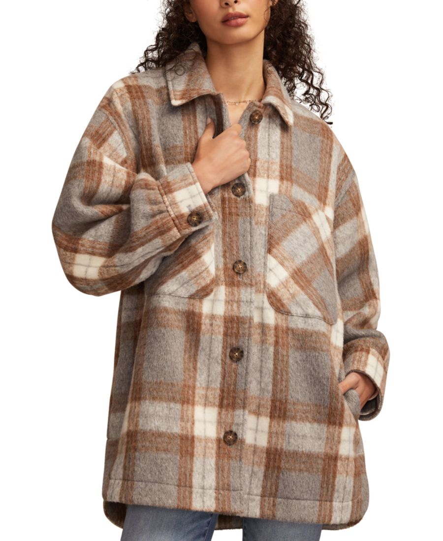 

Женская рубашка-куртка в клетку оверсайз Lucky Brand, Grey Plaid