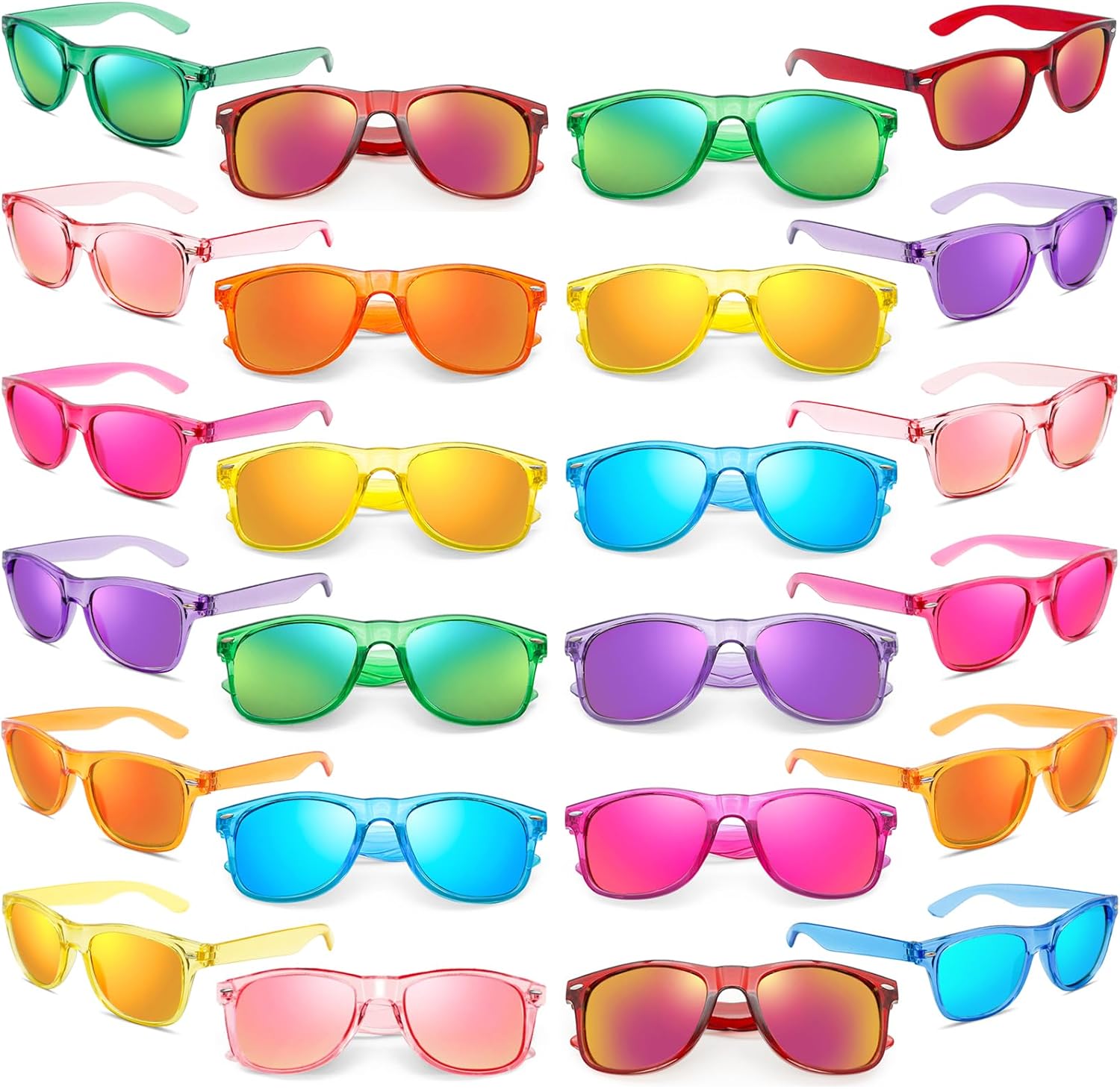 

Солнцезащитные очки Matcheck 24 неоновых цветов с зеркальными линзами, оптом, в стиле ретро, ​​классика, для вечеринок, дней рождения, бассейна, унисекс, для взрослых, Colored Trans Frame/Mirrored Lens