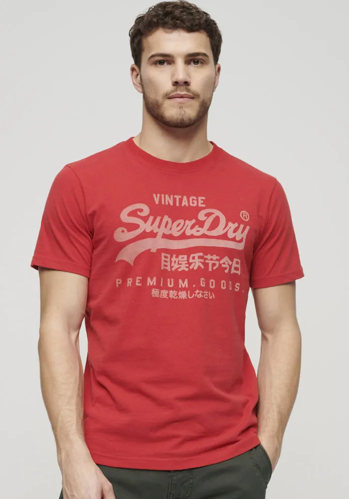 

Футболка Superdry "Basic Shirt CLASSIC VL HERITAGE T SHIRT с логотипом", изготовлена ​​из хлопка, за которым легко ухаживать, для комфортной посадки, красный