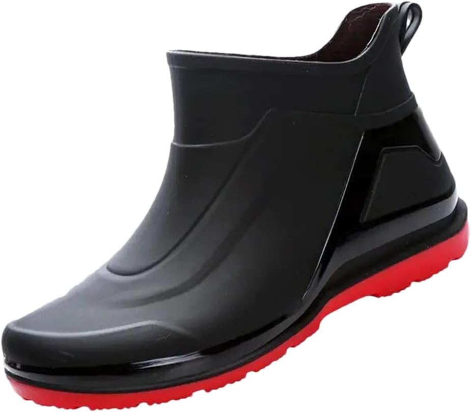 

Мужские короткие резиновые сапоги Wjnvfioo, противоскользящие, водонепроницаемые, зимние мужские дождевые сапоги, красный