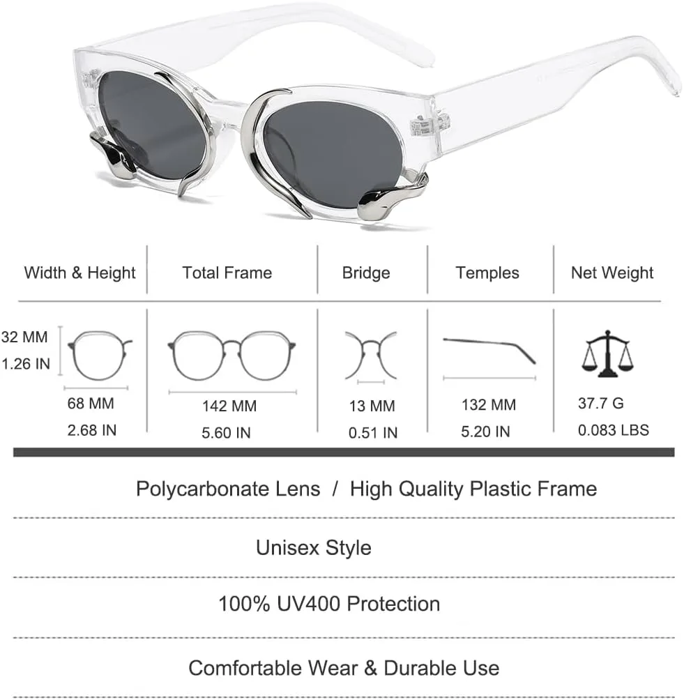 

Винтажные узкие солнцезащитные очки «кошачий глаз», модные маленькие овальные металлические очки в стиле «змея», аксессуары в стиле Y2k Azoxus, Clear White