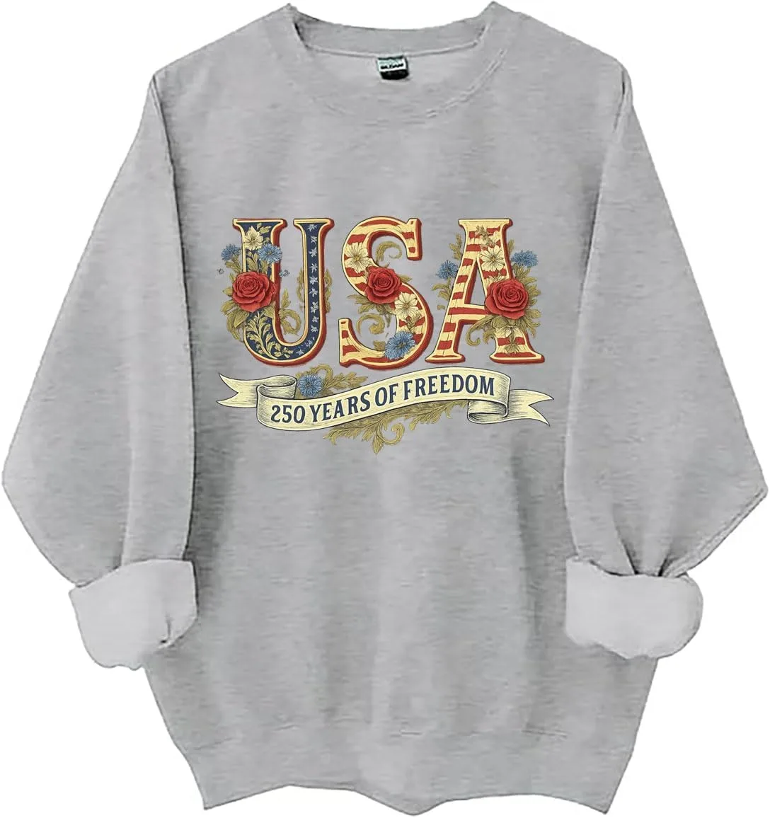 

Свитшот-худи 250 Years of Freedom, винтажный патриотический свитер с цветочным принтом Czbic