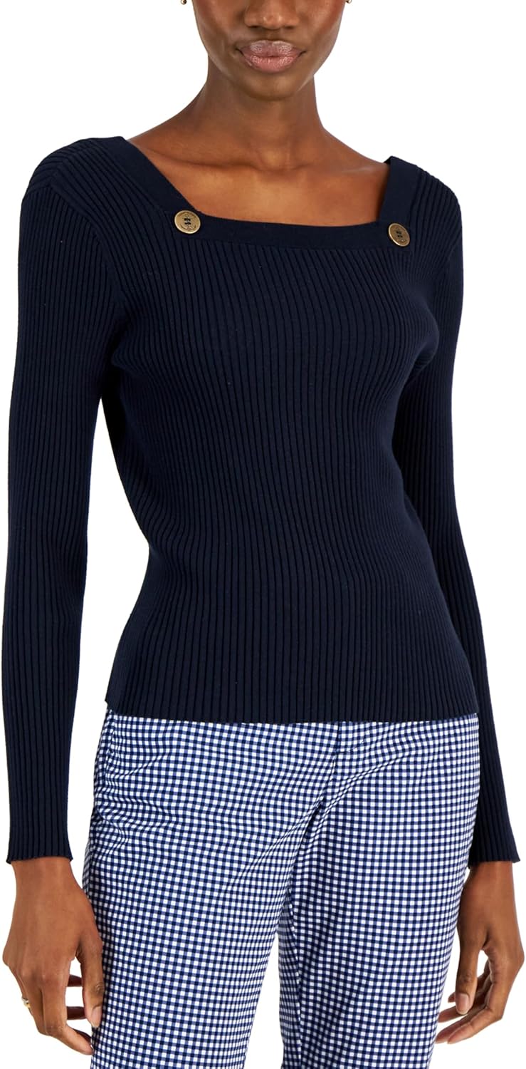 

Женский ребристый свитер Tommy Hilfiger с воротником-стойкой, Sky Captain