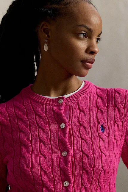 Кардиган вязаный из хлопка Polo Ralph Lauren, розовый — фото 4