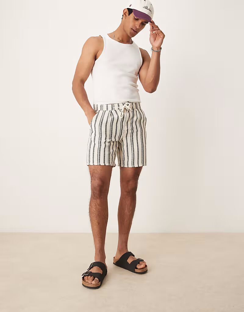 

Узкие шорты ASOS DESIGN со складками в темно-синих и белых полосках