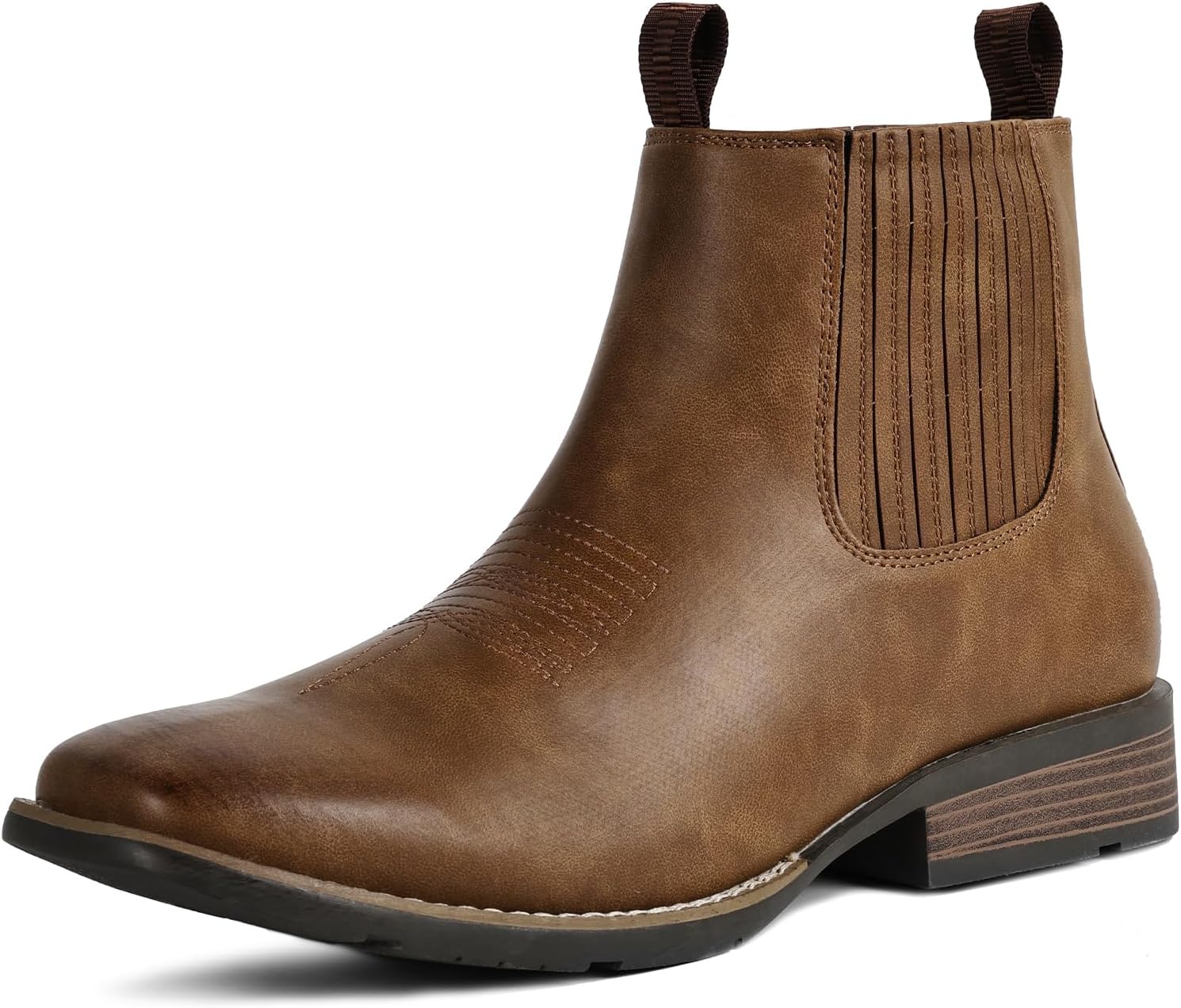 

Мужские ковбойские ботинки IUV с квадратным носком, ботинки до щиколотки, вестерн-стиль, челси, повседневные, классические, без шнурков, коричневый