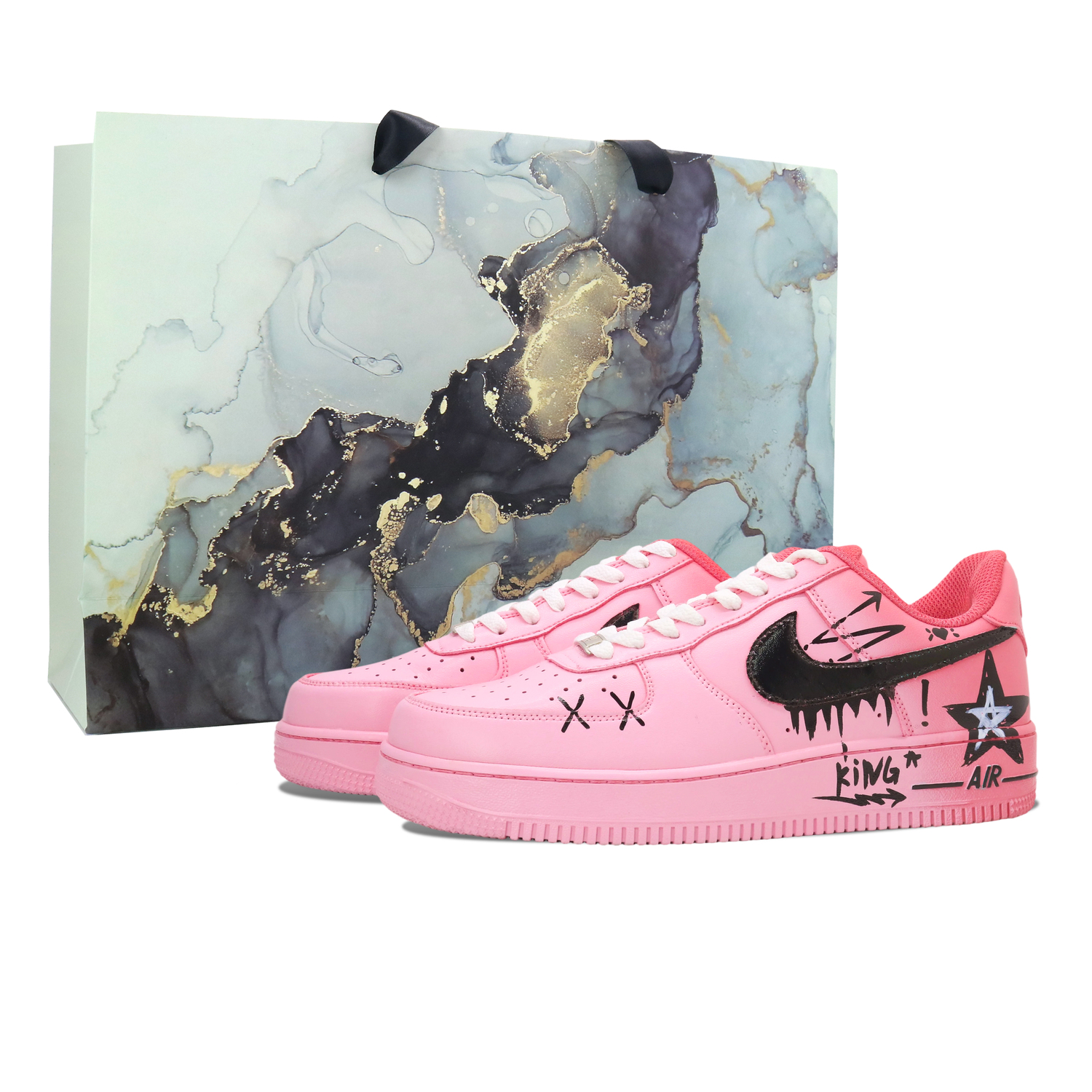 

Air Force 1 Heartbeat King Star противоскользящие увеличивающие рост поддерживающие низкие детские скейтбординг кроссовки Nike, gradient розовый