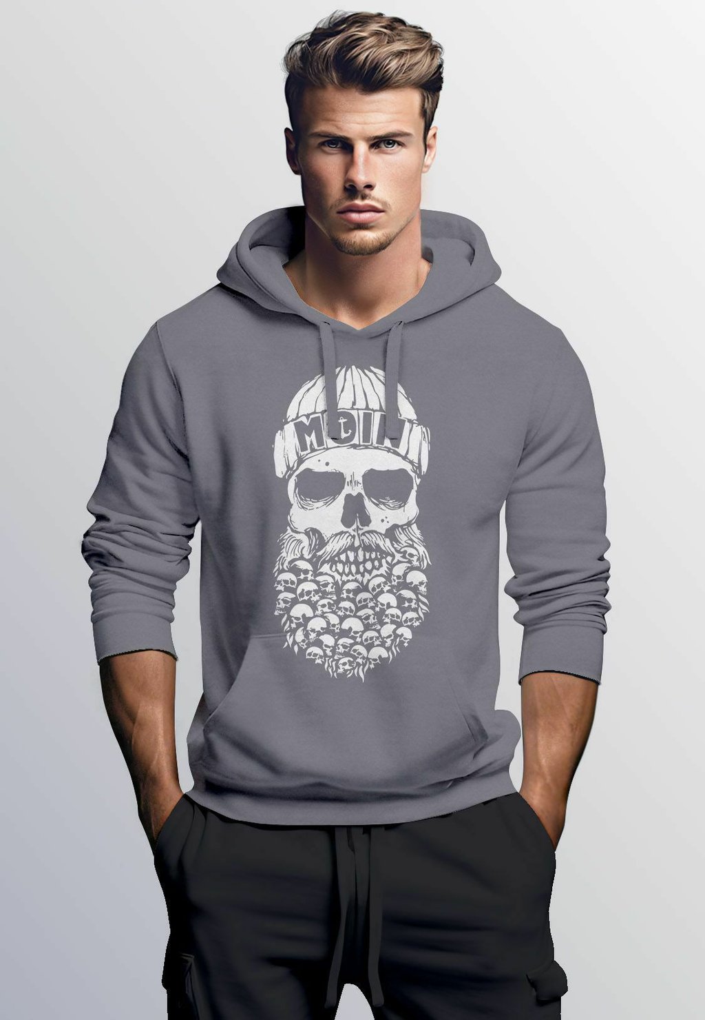 

Толстовка с капюшоном Totenkopf Nordisch Moin Hamburg Dialekt Skull Anker Fashion Streetstyle Neverless, серый