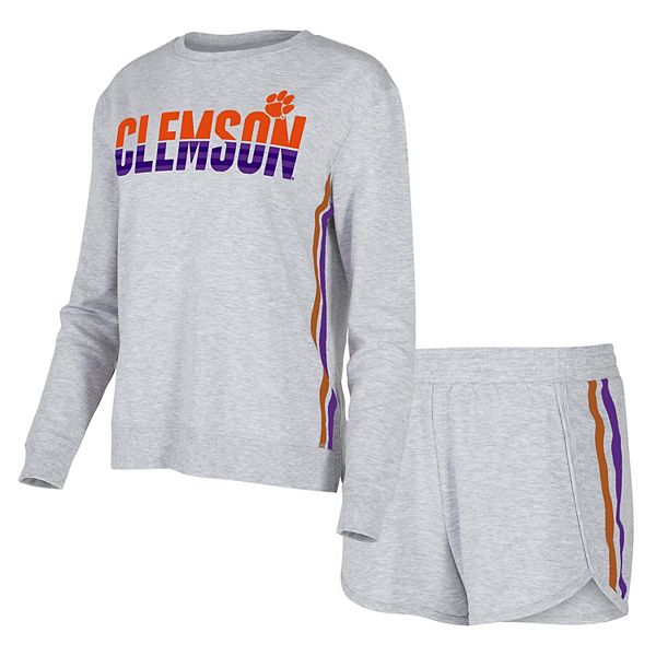 

Женский комплект для сна из трикотажа concepts sport gray clemson tigers cedar: футболка с длинным рукавом и шорты Unbranded