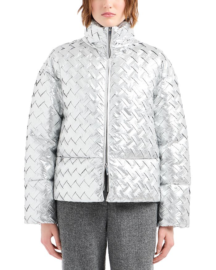

Металлическая технотканевая пуховая куртка Emporio Armani, серебряный
