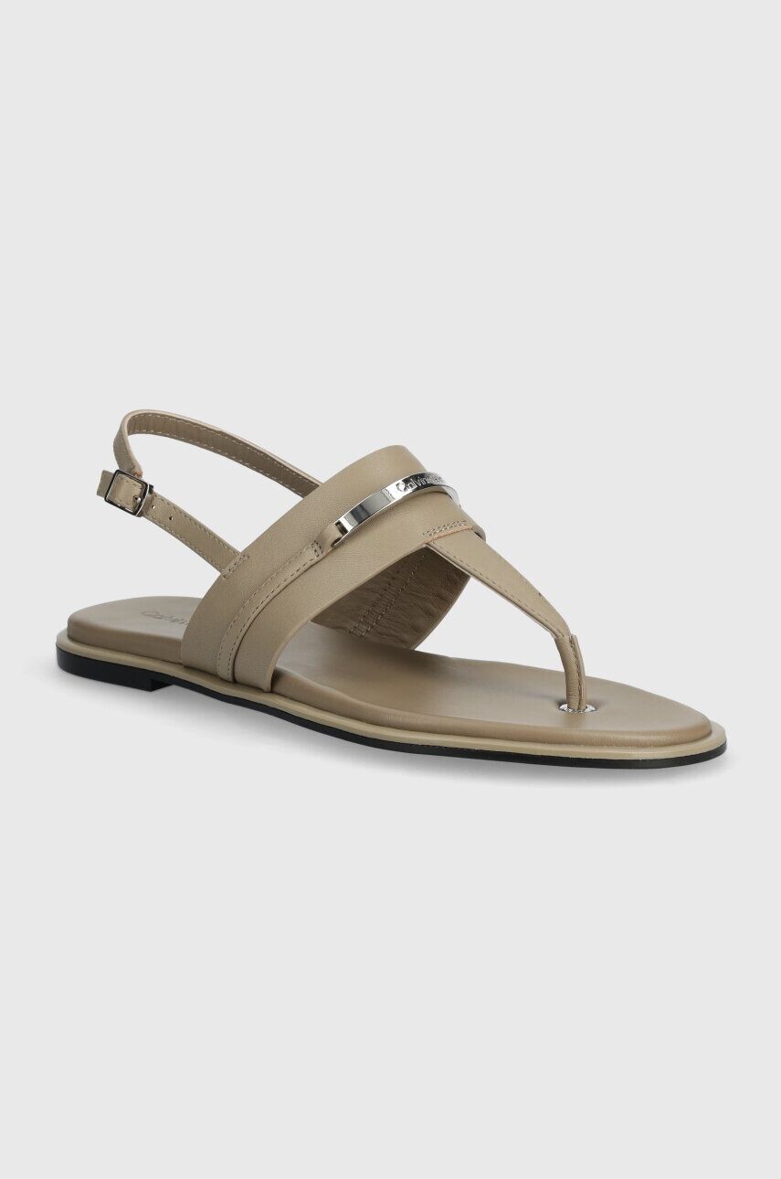 Кожаные сандалии FLAT TP SANDAL METAL BAR LTH Calvin Klein, бежевый