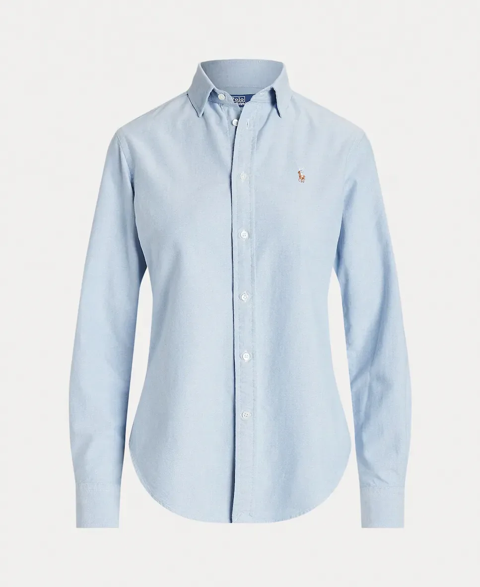 Женская базовая рубашка Оксфорд с контрастным логотипом Polo Ralph Lauren, синий — фото 4