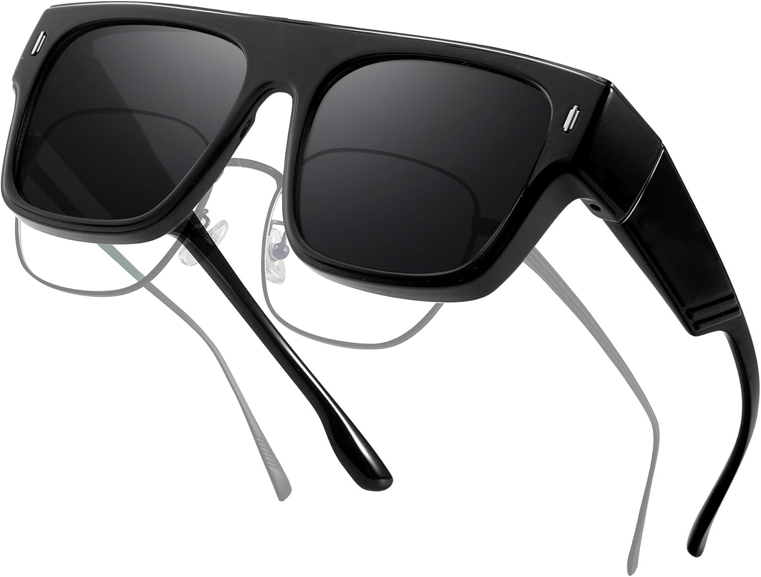 

Солнцезащитные очки LVIOE Fit Over Glasses для женщин, квадратные, увеличенного размера, поляризованные, с защитой от УФ-излучения, A01 Black Frame/ Grey Polarized Lenses