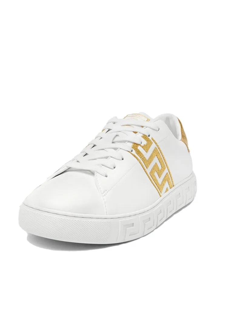 Кроссовки мужские с вышивкой Greca, модель 10144601A00776, Versace, белые — фото 4