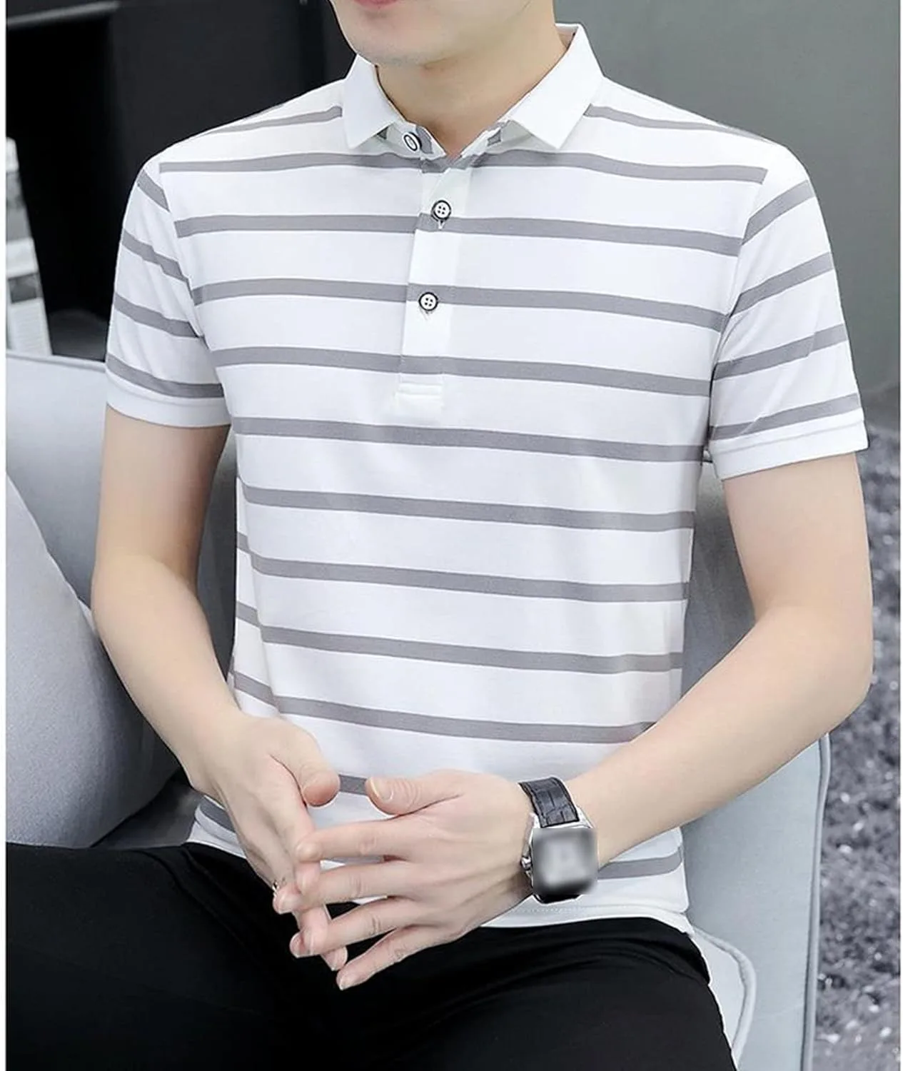 Футболка Slim-Fit с коротким рукавом в полоску — фото 2