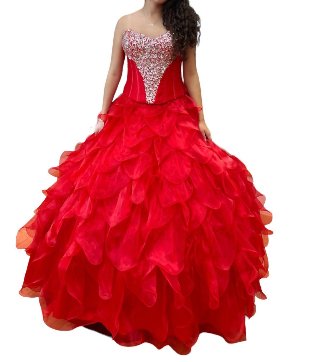 

Платье Quinceañera с открытыми плечами в красном цвете MORILEE