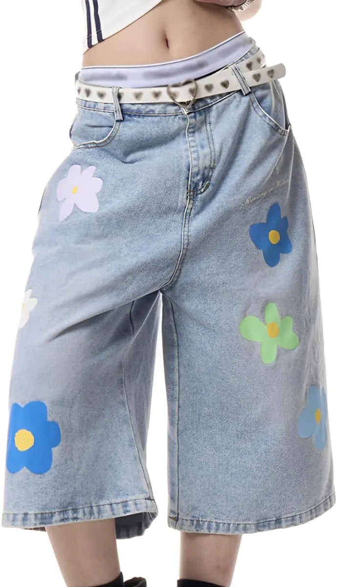 

Женские джинсы Kawaii Fashion высокие прямые Y2K с цветочным принтом kakarin choyx