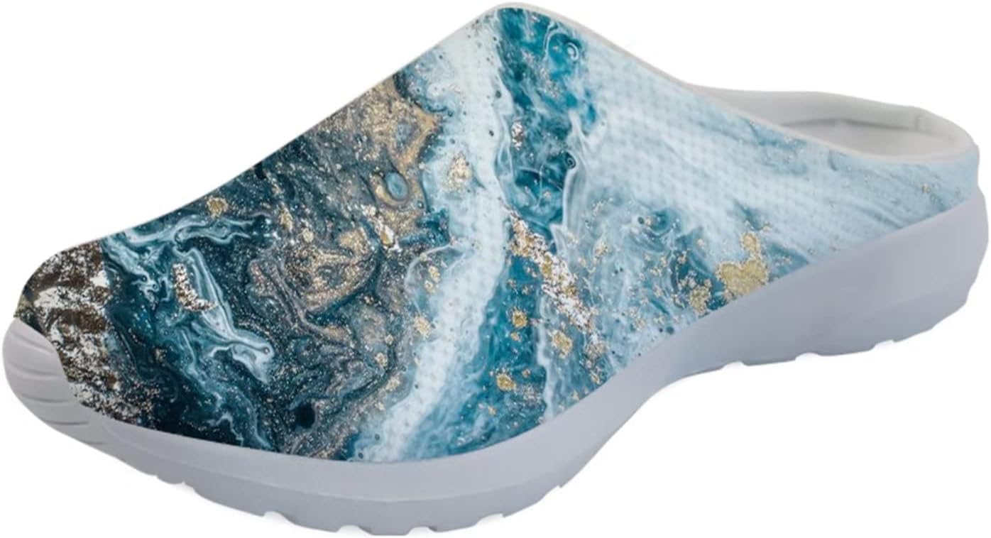 

Женские сабо-клоги Forchrinse Blue Palm Tree с сеткой, легкие для ходьбы, с мягкой поддержкой свода стопы, для работы, ухода за больными, голубой