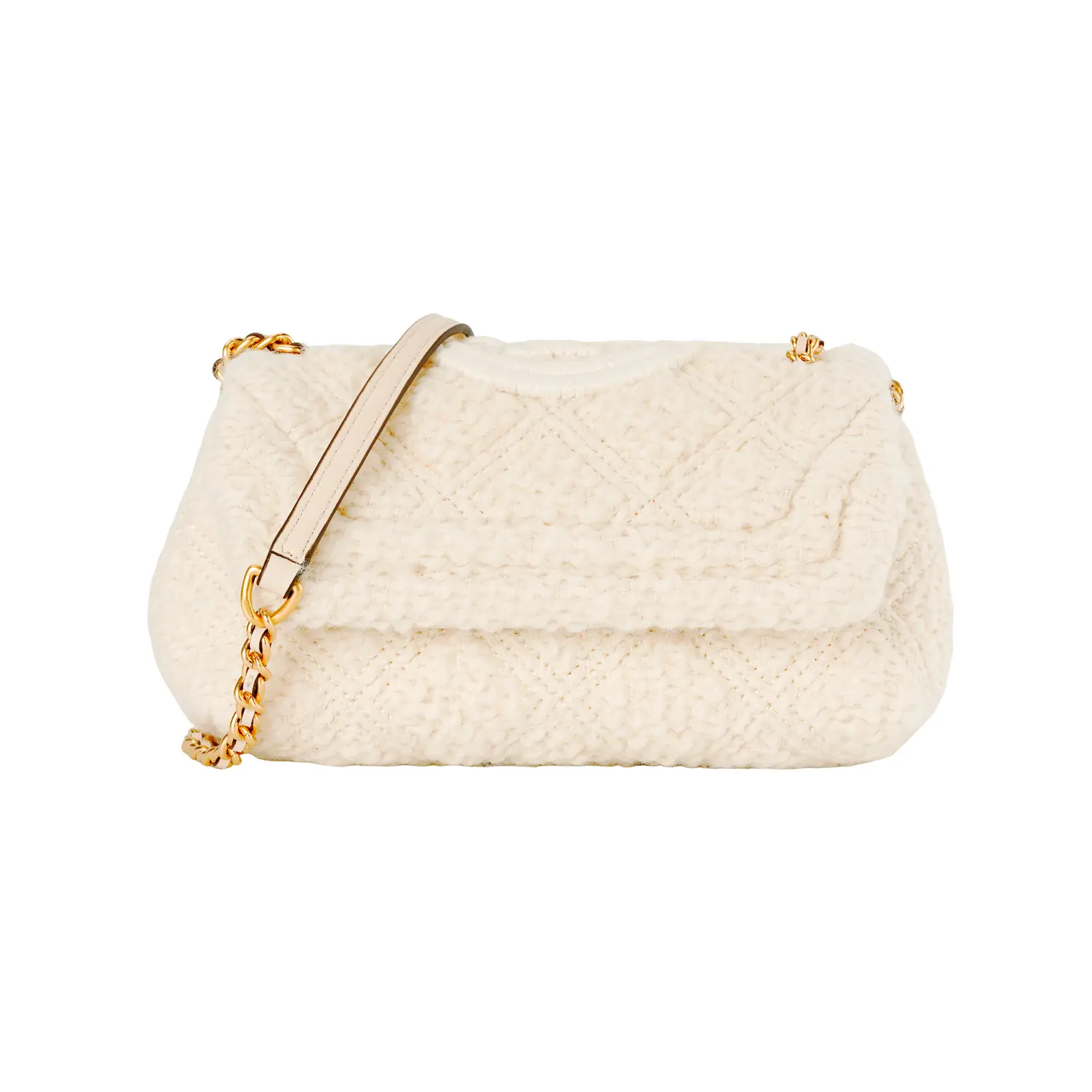 

TORY BURCH Мягкая круглая пряжа Флеминг с кожаной мини-сумкой через плечо для женщин кремово-белый
