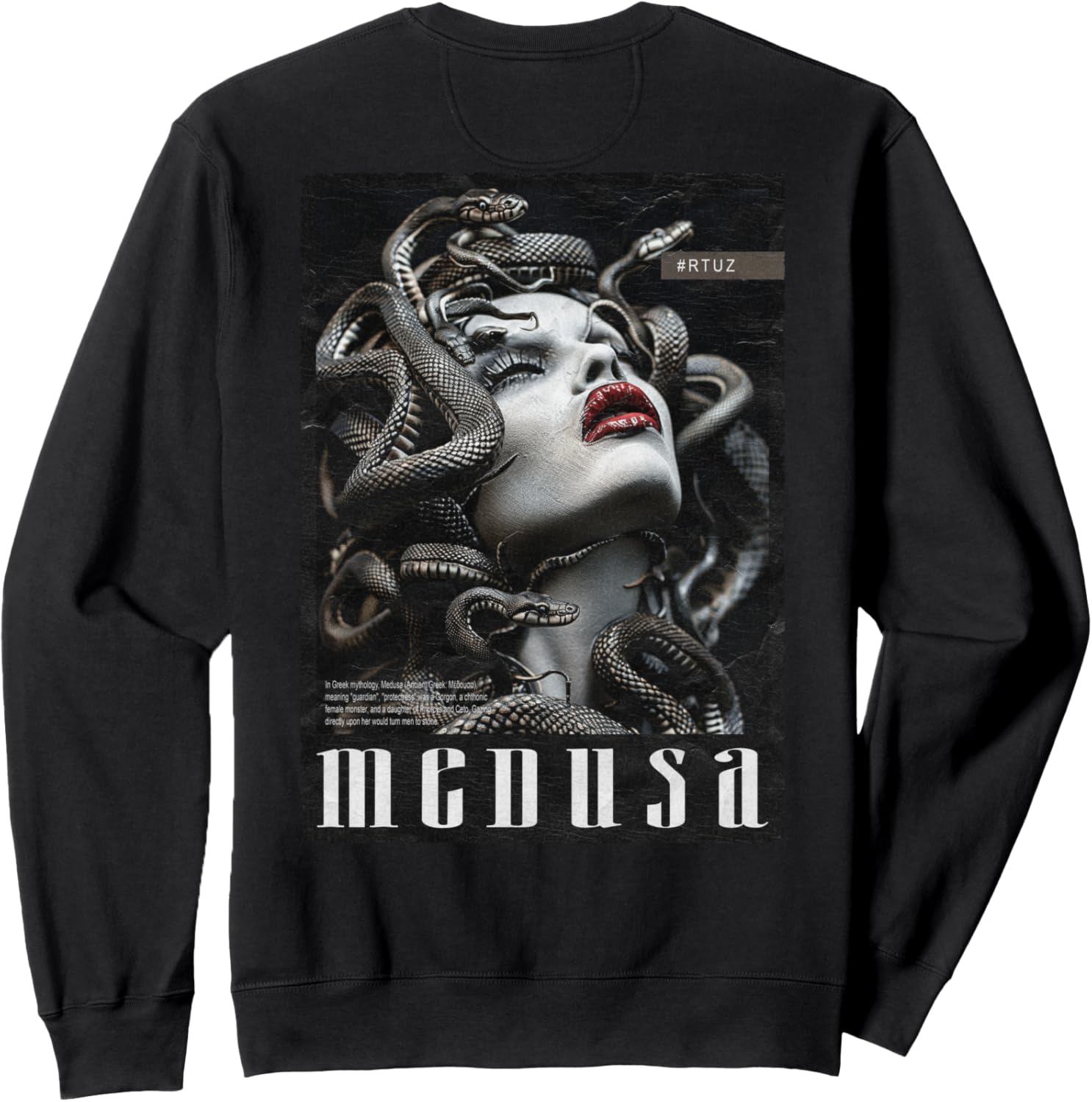 

Футболка с принтом Медузы, богини-змеи из греческой мифологии, черная Rtuz / Medusa Elegant Back Print