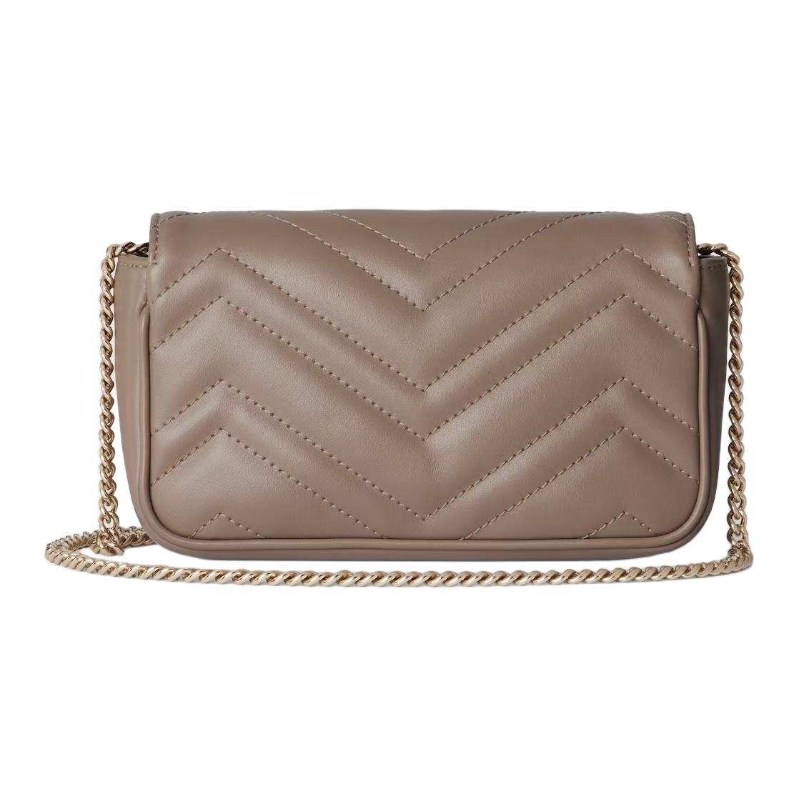Женская мини-сумка Gucci GG Marmont из бежевой кожи — фото 4