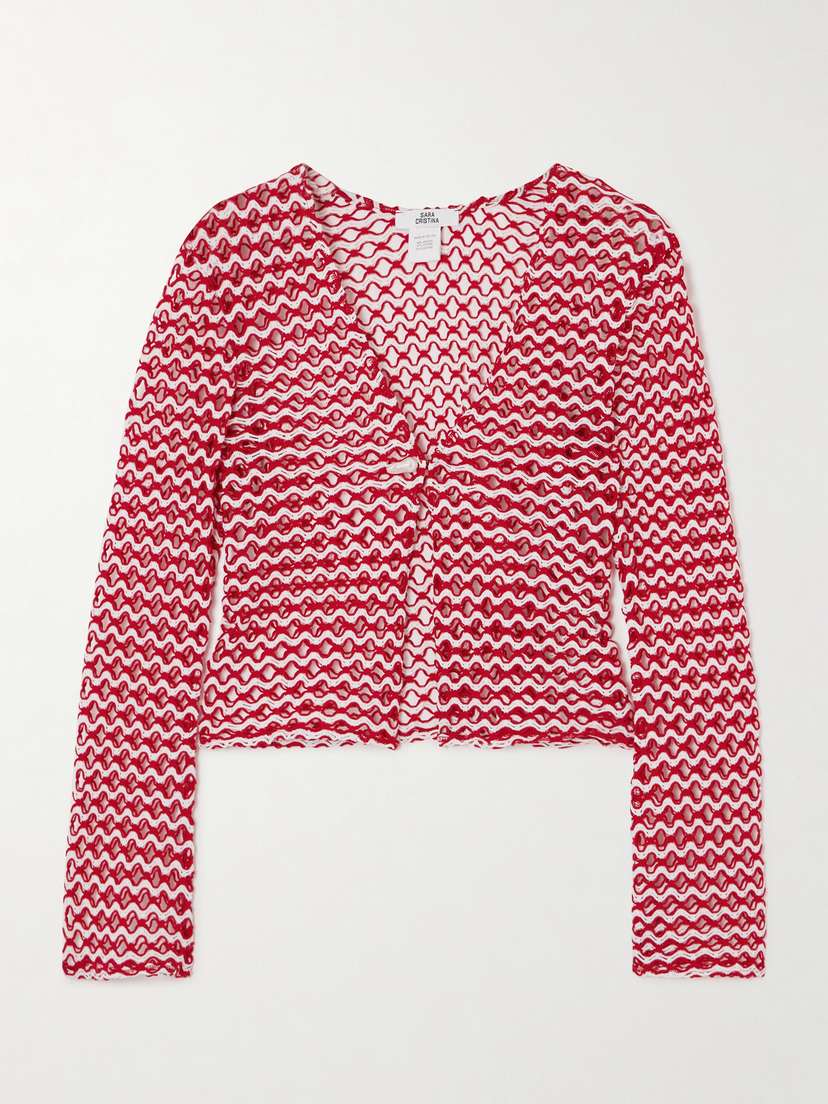 

Двухцветный вязаный крючком топ Nerea, украшенный жемчугом Sara Cristina, красный