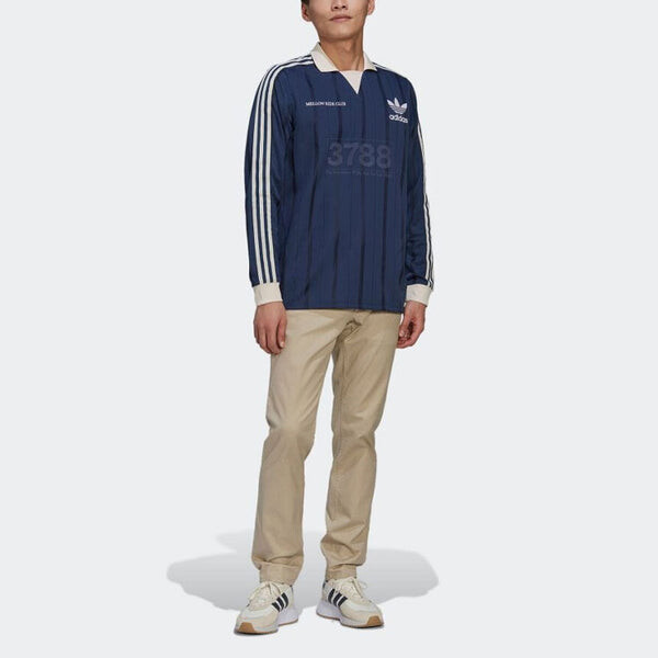 Футболка Men's adidas originals Stripe Logo Long Sleeves Blue Polo Shirt, синий — фото 2