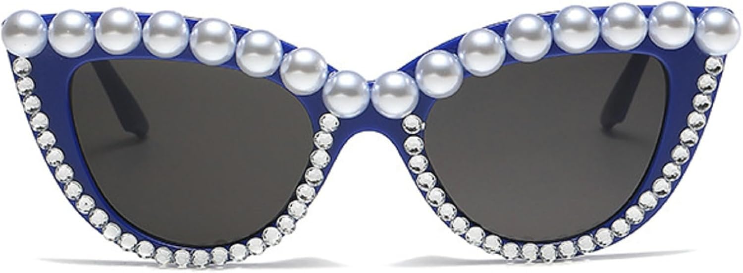 

Солнцезащитные очки «кошачий глаз» с бриллиантами, ретро-очки с жемчугом, женские солнцезащитные очки со стразами, блестящие очки для вечеринок, защита от ультрафиолета UV400 mincl, Blue