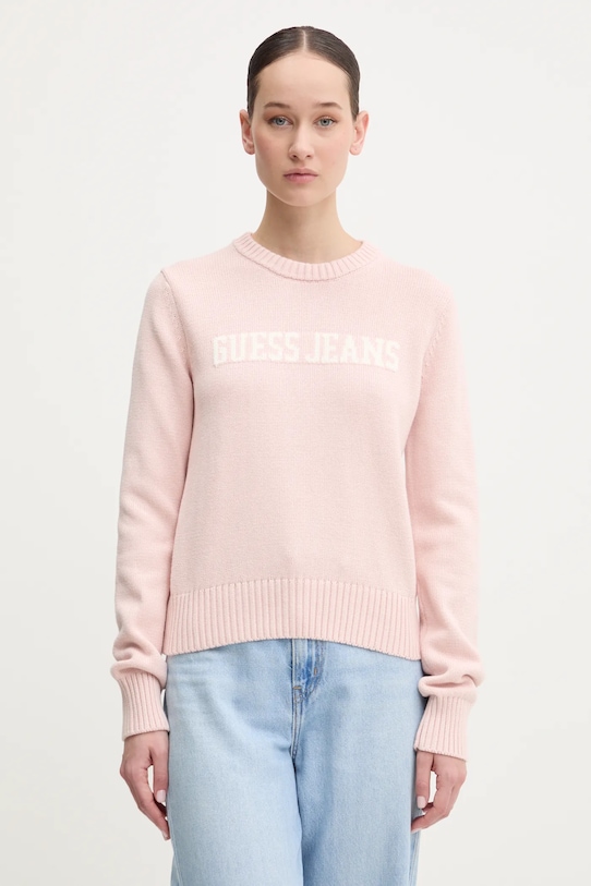 

Хлопковый свитер Guess Jeans, розовый
