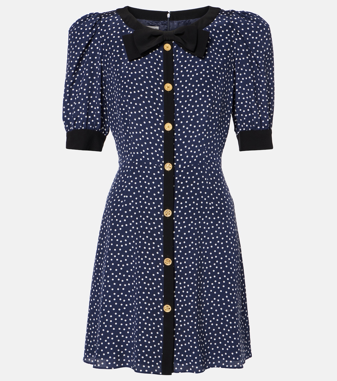 

Мини-платье из шелка в горошек Alessandra Rich, Navy Blue-White