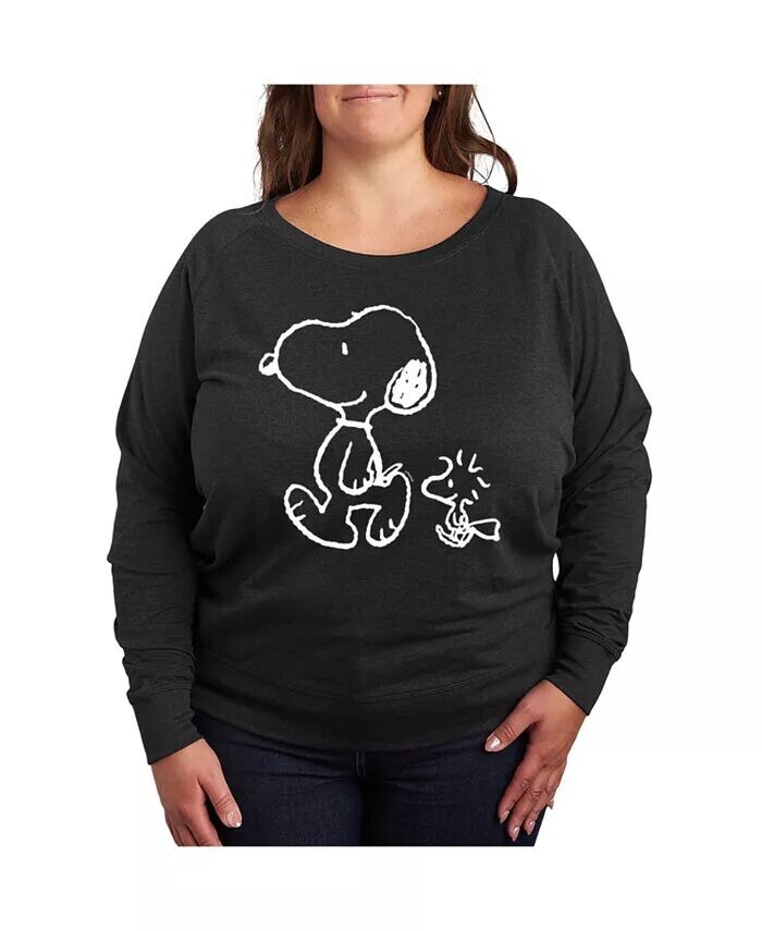 

Футболка-пуловер с принтом Peanuts Snoopy размера Plus Hybrid Apparel, серый