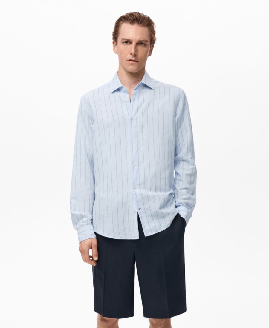 

Мужская льняная рубашка в тонкую полоску MANGO, Sky Blue