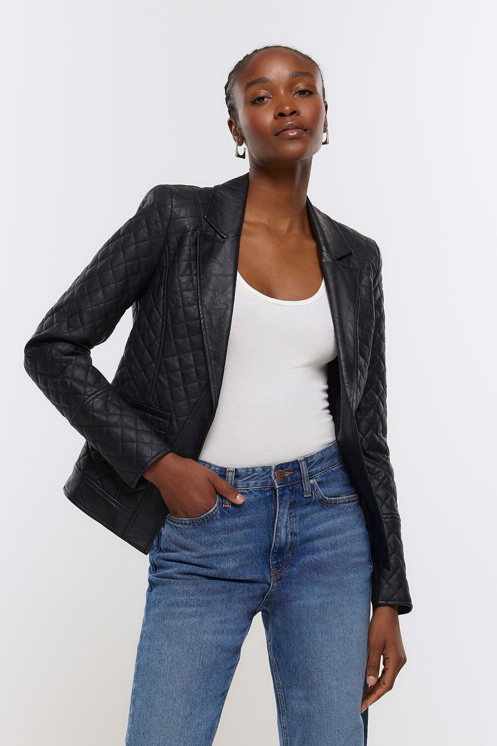 

Стеганая куртка из искусственной кожи River Island, черный