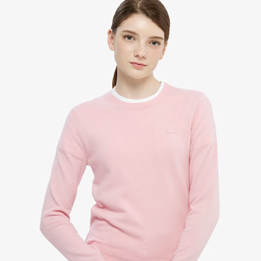 Свитер Lacoste базовый шерстяной светло-розовый с круглым вырезом — фото 2