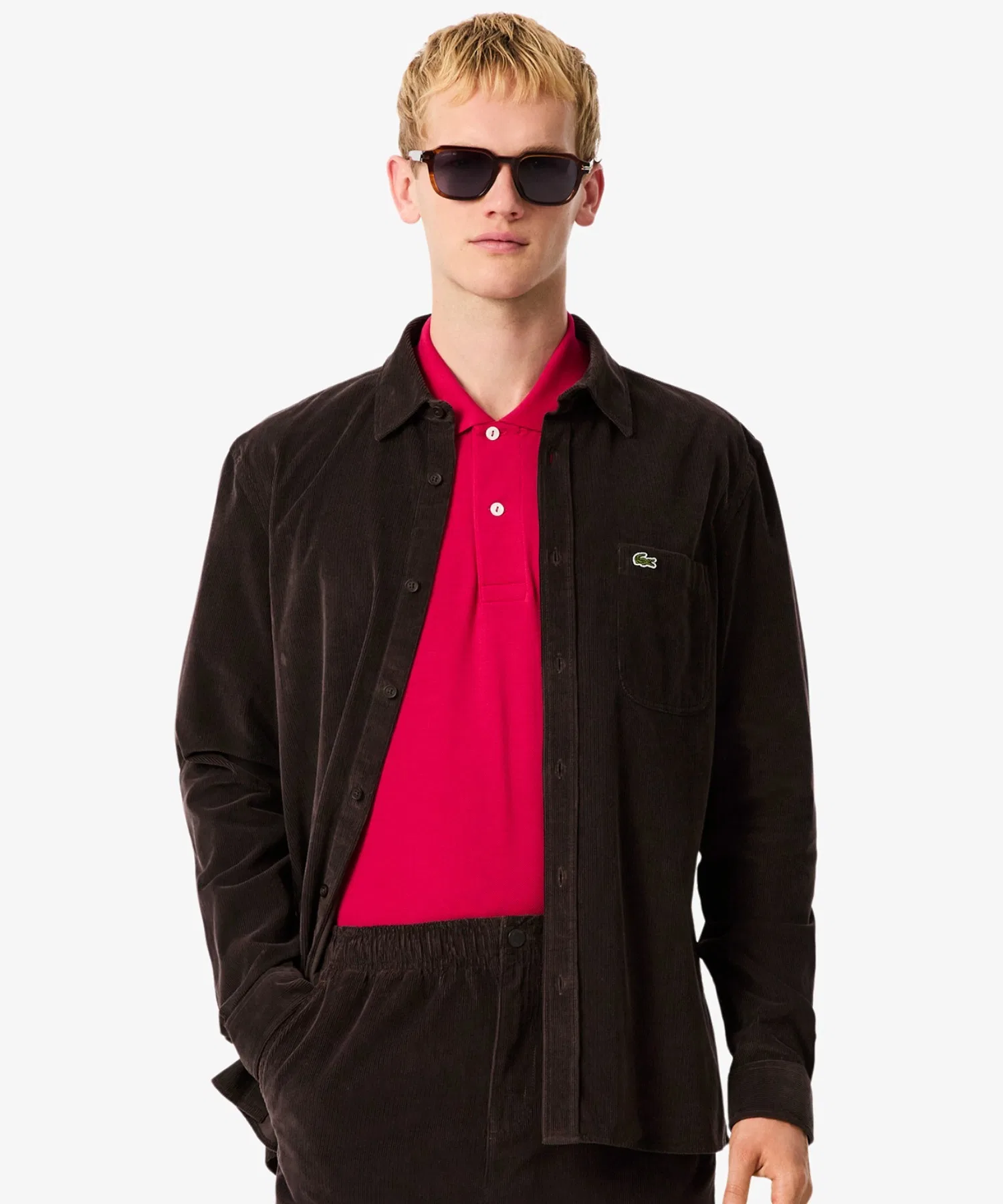 Рубашка Lacoste Хлопковая унисекс, Вельветовая, бежевый