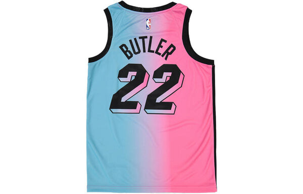 Майка Men's Nike NBA Gradient Basketball SW Fan Edition Miami Heat Jimmy Butler 2 No. 2 'Blue Pink' Jersey, синий — фото 2