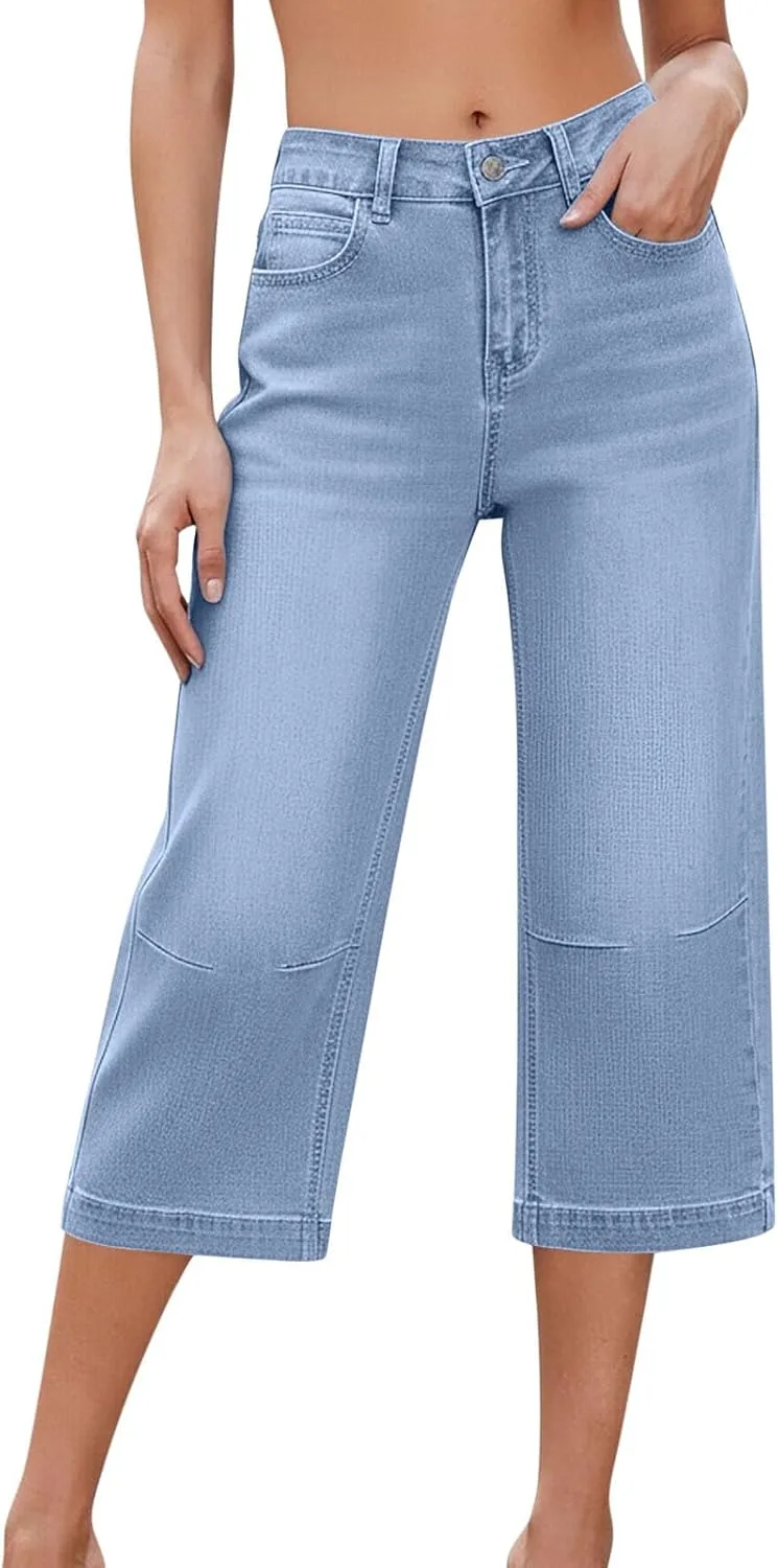 

Женские джинсы капри для лета, мешковатые, с завышенной талией и широкими штанинами Blczomt