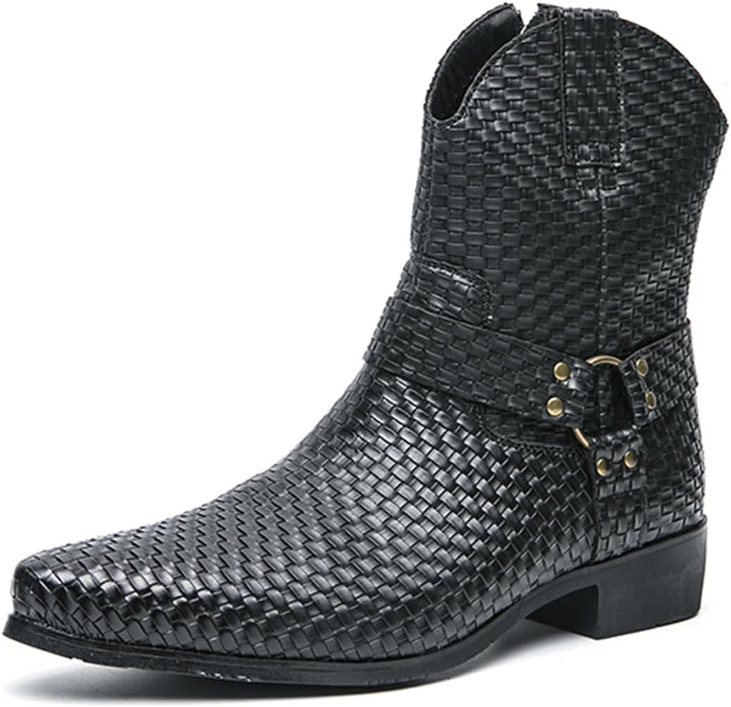 

Мужские ботинки челси из натуральной кожи с плетением и пряжкой Tixewsjh, черный