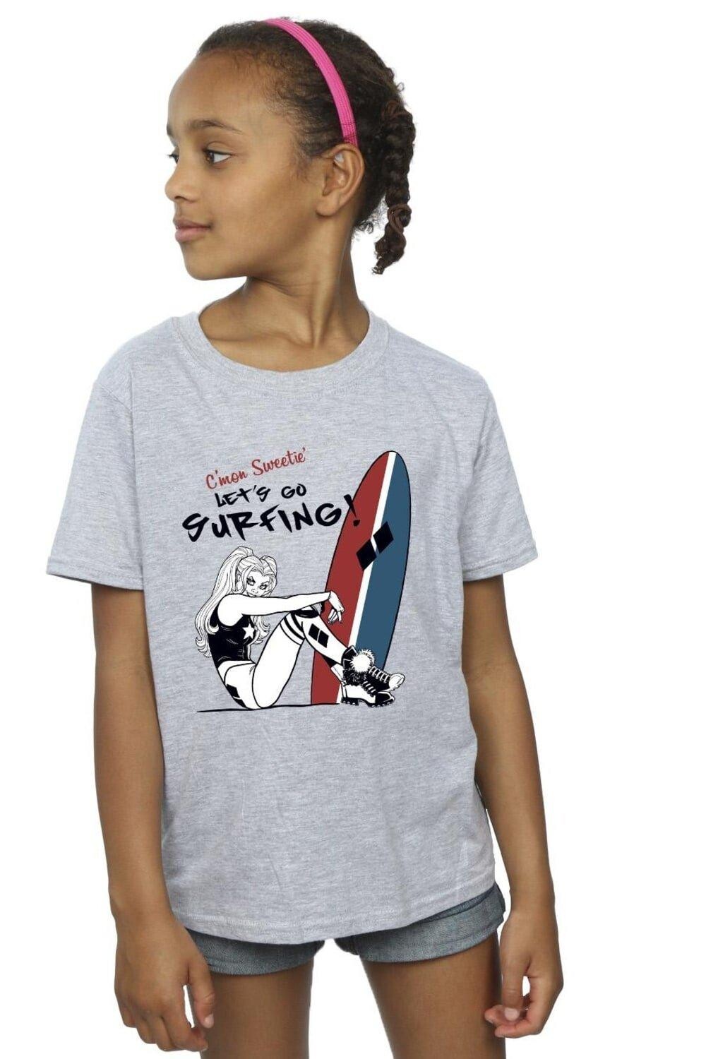 

Хлопковая футболка Harley Quinn Let's Go Surfing DC Comics, серый