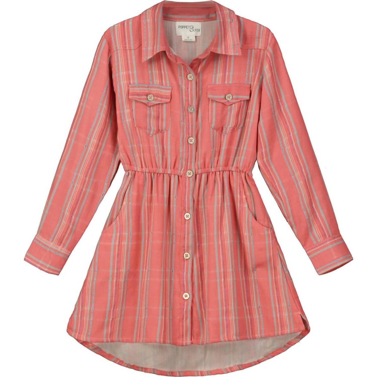 

Детское платье-рубашка в лососевую полоску Dobby Multicolor POPPET & FOX