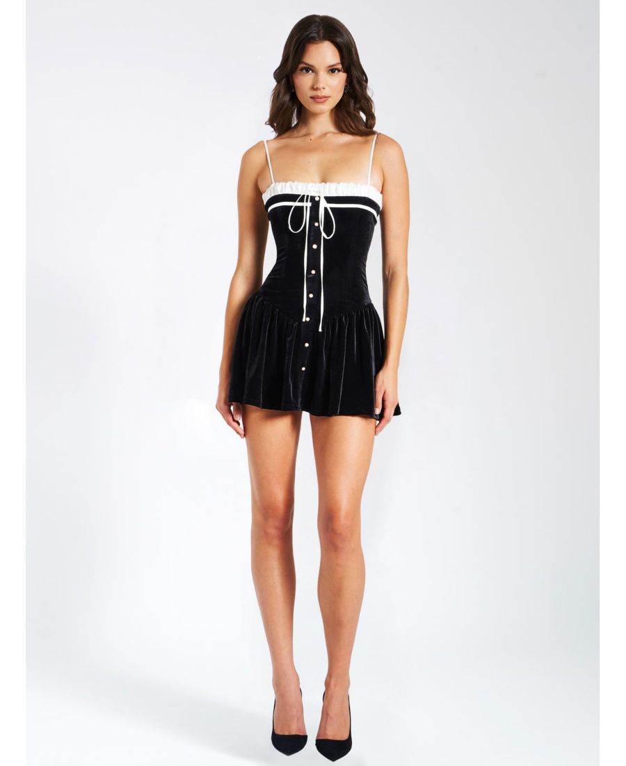 

Женское мини-платье Olya из черно-белого бархата с корсетом А-силуэта Miss Circle, Black and White