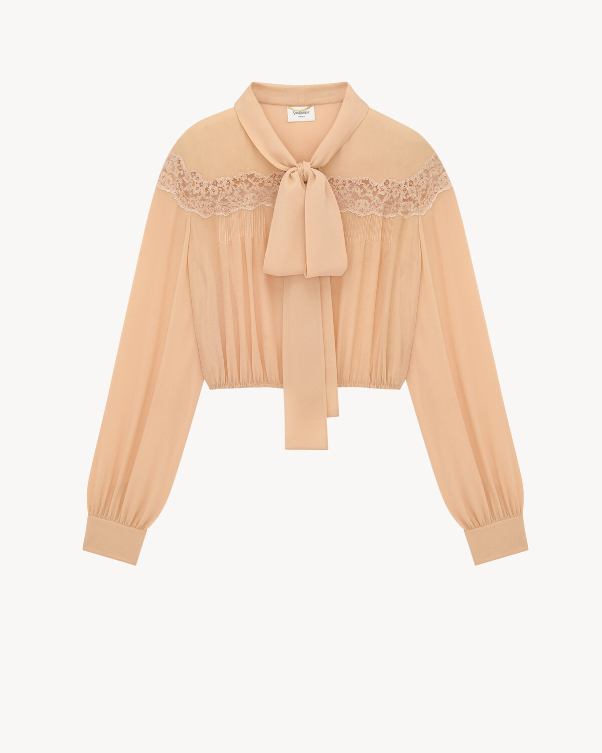 

Блузка-лавальер из шелкового жоржета и кружева Saint Laurent, розовый