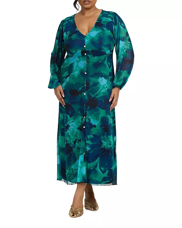 

Платье миди с плиссировкой и застежкой на пуговицы Fashion-Szn Curve, зеленый