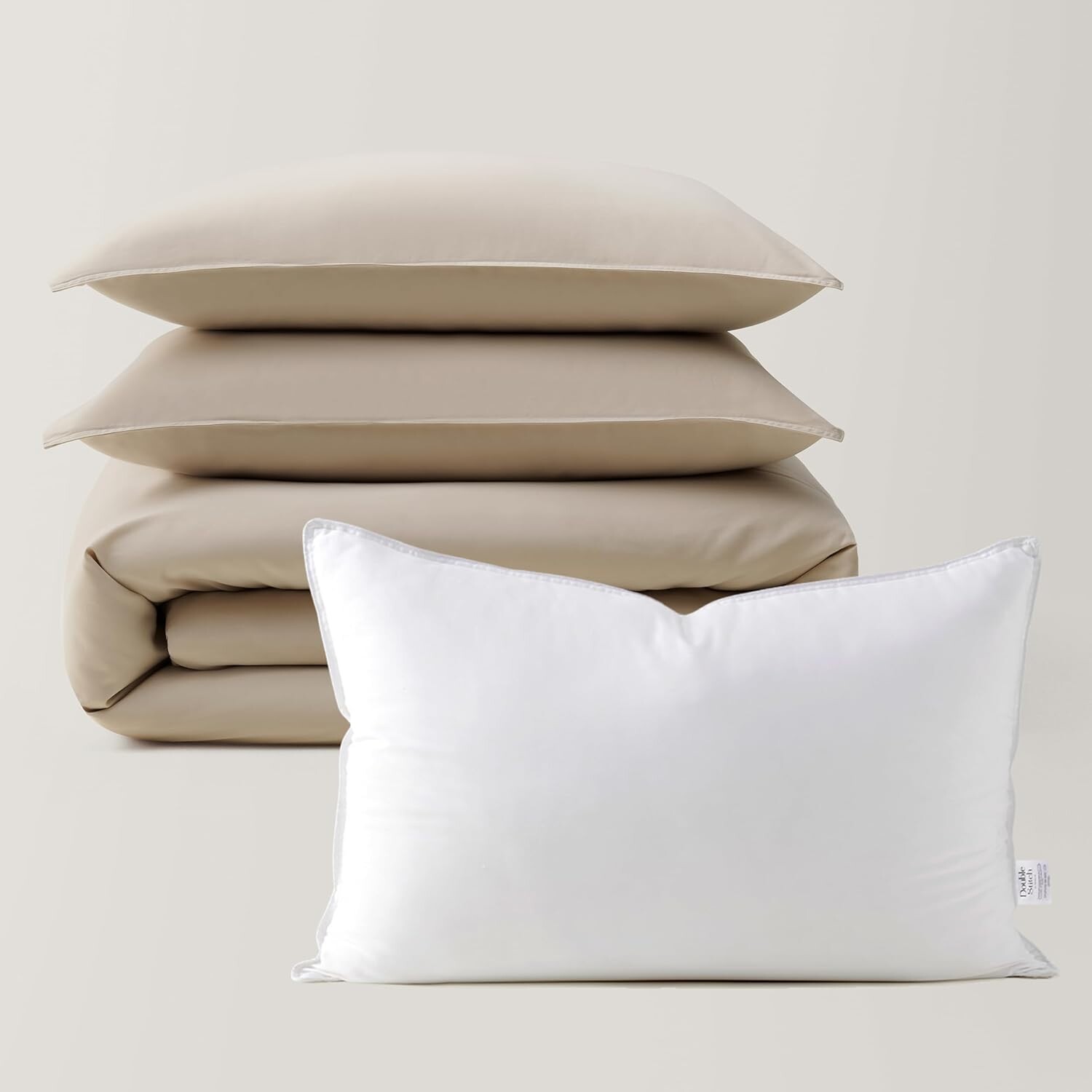 

Комплект пододеяльников Tencel из хлопка с двойной строчкой и хлопковая подушка Tencel™ из лиоцелла, размер King, 1 пододеяльник, 106 x 90 дюймов, 2 наволочки, 20 x 36 дюймов, 1 подушка, 20 x 36 дюймов, песчаник, ярко-белый Double Stitch by Beds...