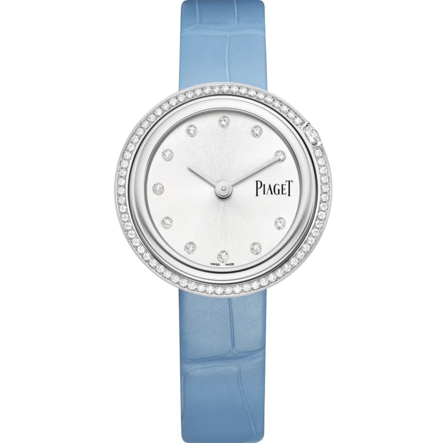 

Piaget Possession 34 мм бриллиантовый безель светло-голубой кожаный ремешок женские часы G0A48090