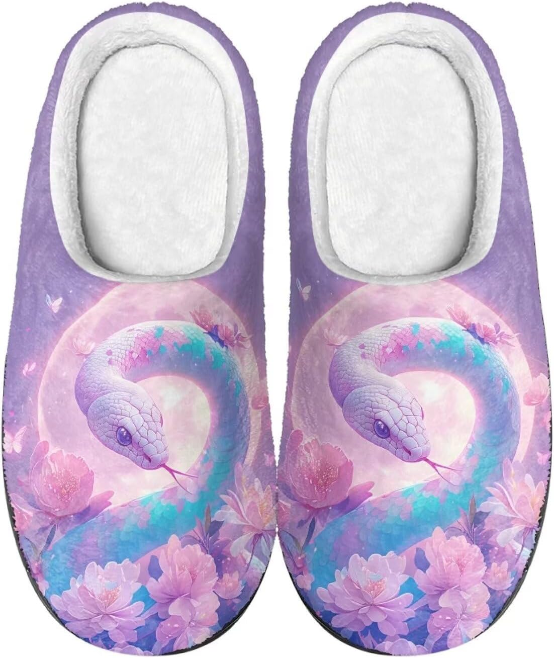 

Тапочки Xpyiqun для женщин и мужчин, домашние слипоны, пушистые теплые зимние тапочки, размер 4-12, Snake Moon Flower